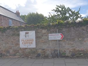 . at Pilgrims Coffee House in Lindisfarne