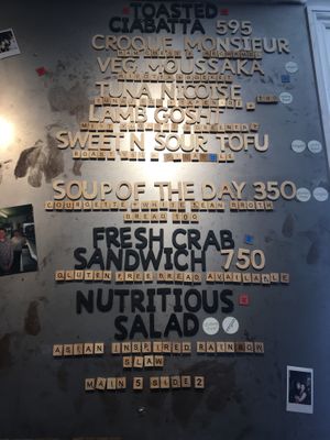 Savoury menu at Pilgrims Coffee House in Lindisfarne