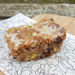 Flapjack otherwise known as Cuthbert cake (to take away - they were happy for us to use our own containers) at Pilgrims Coffee House in Lindisfarne