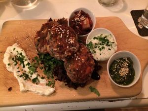 Bean Croquets with Vegan Dips!  at Cafe Mair's in Fredericia