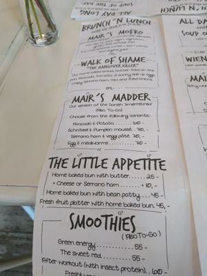 Menu in English at Cafe Mair's in Fredericia