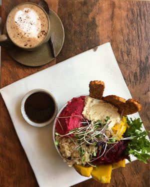 mushroom late and salad bowl !  at Vibe Cafe in Siem Reap