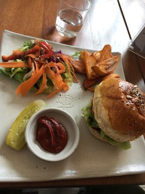 Vegan burger  at Vibe Cafe in Siem Reap