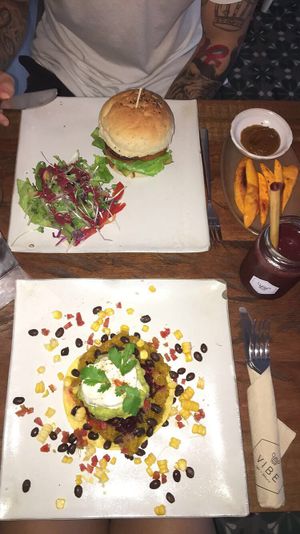 Veggie burger & quesadilla  at Vibe Cafe in Siem Reap