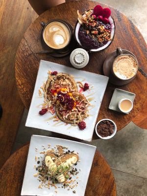 Açai bowl, pancakes & nutty toast!  at Vibe Cafe in Siem Reap