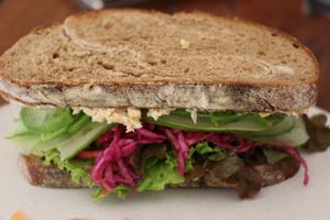 Chickpeas and veg sandwich at Vibe Cafe in Siem Reap