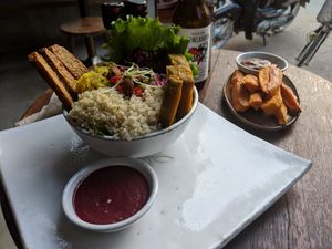 The Ritual Bowl and Sweet Potato Fries at Vibe Cafe in Siem Reap