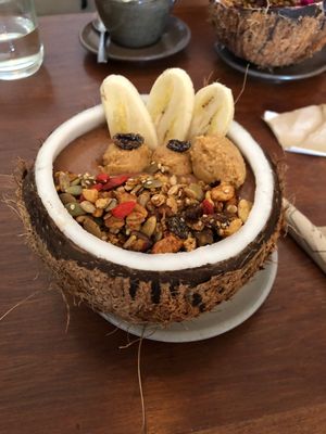 Delicious chocolate smoothie. Peanut butter balls. Love it! at Vibe Cafe in Siem Reap