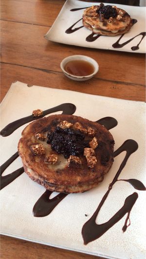 Peanut butter and chocolate pancakes  at Vibe Cafe in Siem Reap
