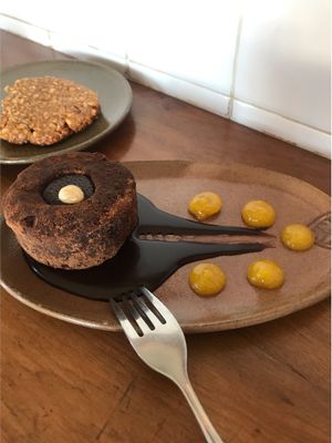 Chocolate ganache cake and peanut butter cookie  at Vibe Cafe in Siem Reap