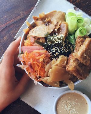 Japanese Macro Bowl - really nice but base was salad, think rice or a mix would have been better! at Vibe Cafe in Siem Reap