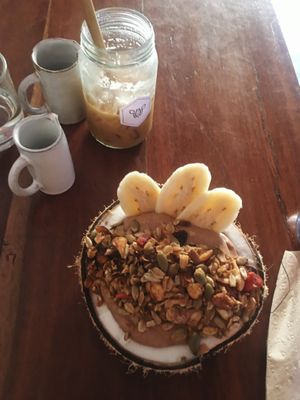 Choc smoothie bowl at Vibe Cafe in Siem Reap