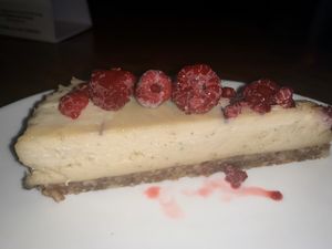 Raspberry raw cake at Vibe Cafe in Siem Reap
