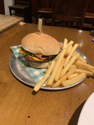 Cheese burger with added bacon  at The Green Lion Pub in Rozelle