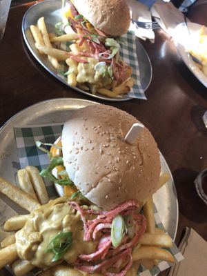 Double cheeseburgers and cheesy bacon fries  at The Green Lion Pub in Rozelle