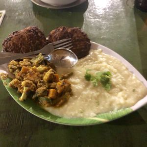 Happy Cow! Vegan “steaks” with veg and potato purée! at Evergreen Ecolodge in Chitwan National Park