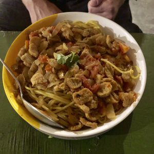 Vegan Bolognese with soya chunks at Evergreen Ecolodge in Chitwan National Park