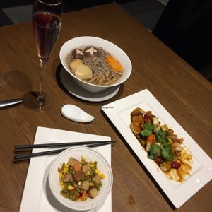 buckwheat noodle soup & tofu dishes at Vegelife in Guangzhou