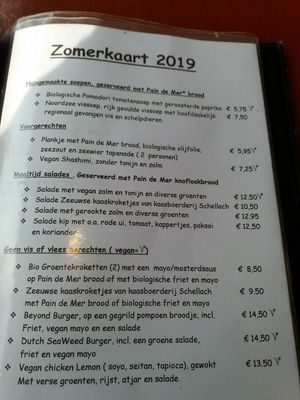 Menu at Stoom in Middelburg