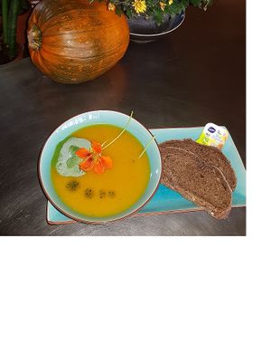 Organic homegrown pumpkinsoup at Stoom in Middelburg