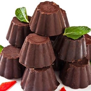 Raw Chocolate Volcanoes with fresh mint infusion or creamed cashew & raspberry filled. at Lydia's Health Foods in Petaluma