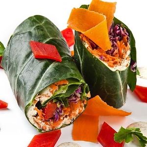 Raw Collard Wraps with Veggies & Homemade Cashew Cheeze at Lydia's Health Foods in Petaluma