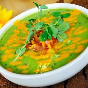 Turn Lydia's Green Alkalizing Soup into an amazing fresh garden gazpacho with Lydia's signature Chile Sauce. at Lydia's Health Foods in Petaluma