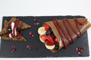 Raw Banana Crepe with raw raisin bread and Coyo at Juice Garden - Renfield St in Glasgow