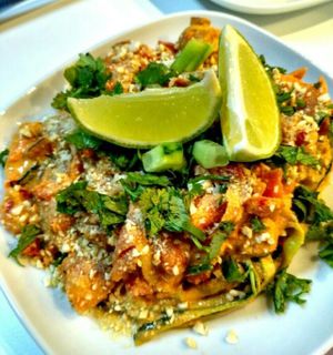 Raw Vegan Organic Pad Thai made with Zucchini Noodles at Urban Orchard in Madrid