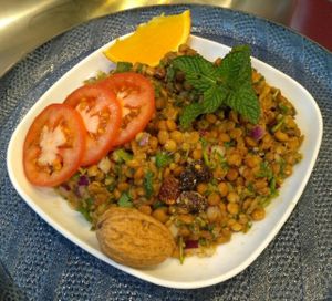 Organic Vegan Lentil Salad with lemon and coriander. at Urban Orchard in Madrid