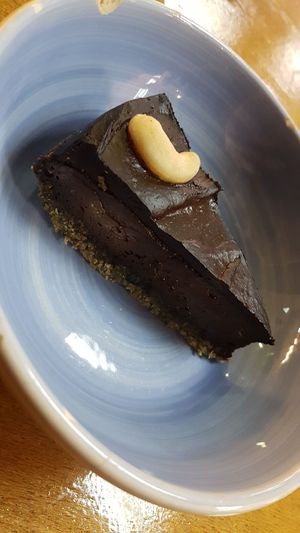 Raw chocolate avocado basil cake at Urban Orchard in Madrid