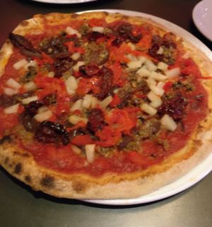 Veggie haggis, pineapple, sundried tomato and red pepper at Pizza Punks in Glasgow
