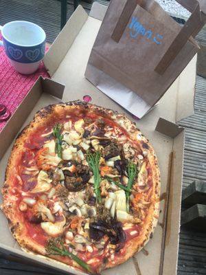 lots of vegan mayo and soggy pizza at Pizza Punks in Glasgow