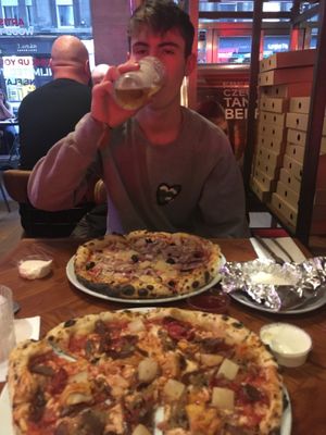 The vegan pizza and the meat ! at Pizza Punks in Glasgow