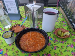 Soup of the day at Maria Bonita Veganos - Food Cart in Mexico City