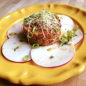 Vegan tartare with azuki beans at Vegan Brussels in Brussels
