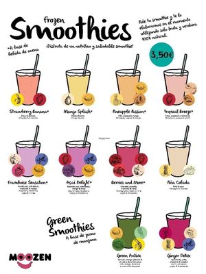 Frozen smoothies menu at Moozen Smoothies in Barcelona
