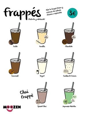  Our frappe menu at Moozen Smoothies in Barcelona