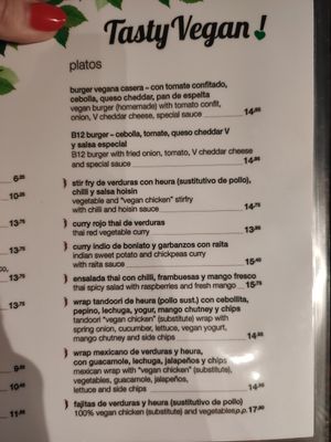 Carta actualizada septiembre 2022 parte vegana at Carnaval in Javea