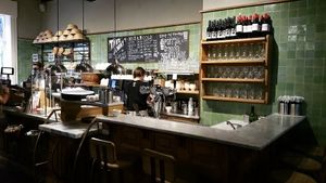 counter, LPQ, Bruges, Brugge
 at Le Pain Quotidien - Simon Stevinplein in Bruges