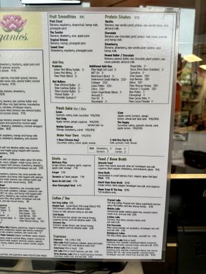 Menu  at SunLife Organics in Manhattan Beach