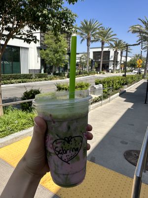 Strawberry matcha latte, soooo good!  at SunLife Organics in Manhattan Beach