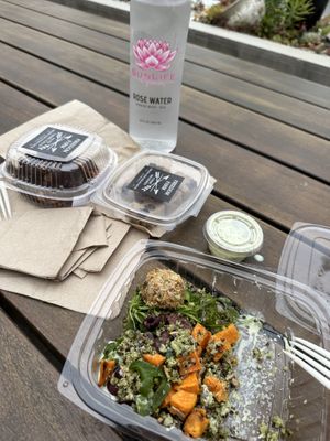 Rose water, cookie dough bites and quinoa salad😄 at SunLife Organics in Manhattan Beach