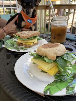 Breakfast sandwich. The one in the back is GF. The one in front is “gluten-licious” 😋  at Bunkhouse Coffee Bar in Jensen Beach