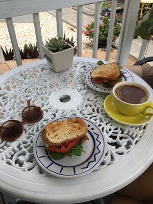 Breakfast sandwiches and light coffee with oat milk!  at Bunkhouse Coffee Bar in Jensen Beach