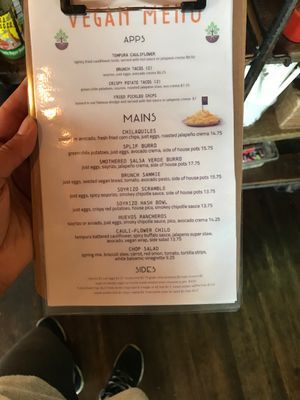 Vegan menu  at Jewel's Bakery and Cafe in Phoenix