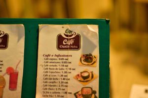 Part of the coffee menu at Oasis Nelva Cafe Creperie in Havana