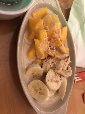 Black sticky rice with mango and banana   at May Kaidee in New York City