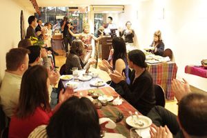 Thai dancing during a cooking party. at May Kaidee in New York City