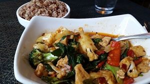 Thai curry and brown rice at May Kaidee in New York City
